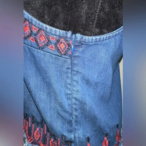 Blanknyc Embroidered Blue Denim Top With Red Aztec Design Size XS - Picture 6 of 7